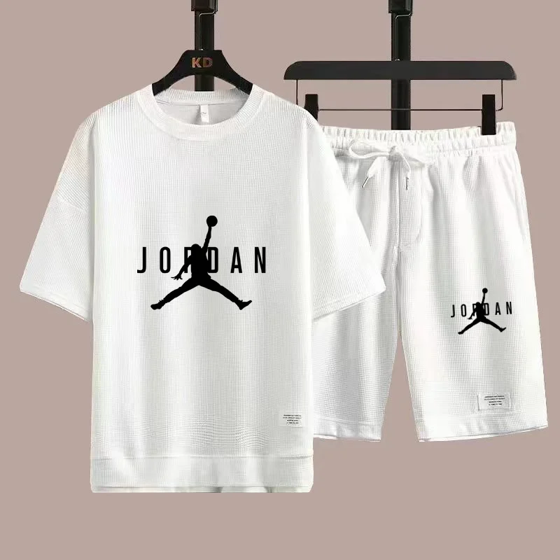 

Набор мужских шорт с вафельным принтом, быстросохнущая повседневная спортивная одежда, красивый модный брендовый комплект с короткими рукавами, на лето