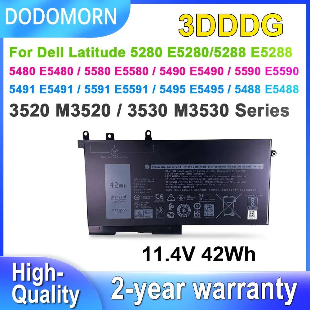Dodomorn-bateria do Portátil para Dell Latitude 5280 5288 5480 5490 5590 5491 5591 5495 M3520 M3530 E5280 E5480 11.4v 42wh Ddg 93ftf