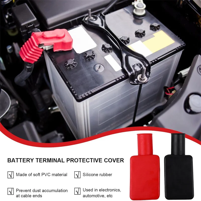 4PCS Car Battery Terminal Covers - Flame Retardant Rubber Protector Caps For Top Post Batteries, Red & Black
