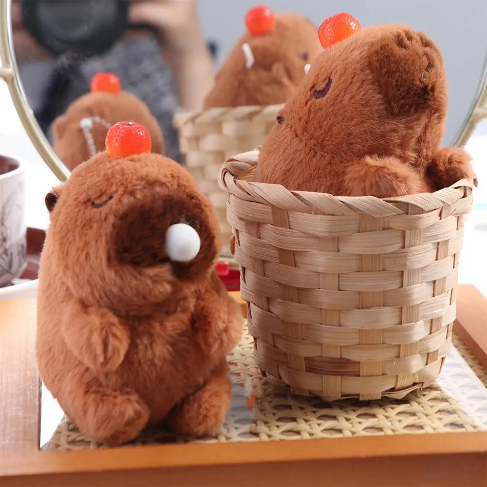 카툰 봉제 카피바라 꼬리 흔들기 키체인, 귀여운 동물 인형