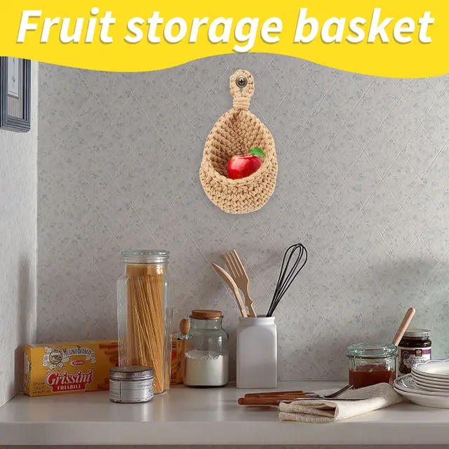 Függő Fali Zöldség Gyümölcskosarak Dekoráció Bohém Kézi Szőtt Falra Tartó Tároló Kosár Konyha Száraz Polc - Image 4