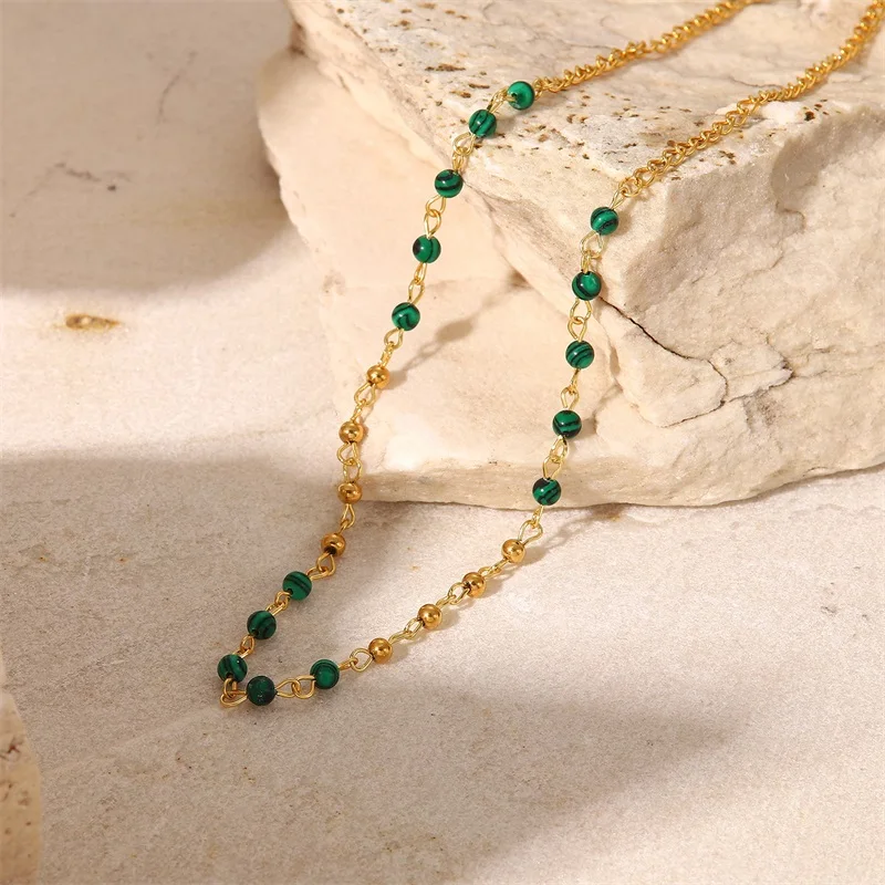 Trendy small ball necklace Green Stone Ball Chain for Women