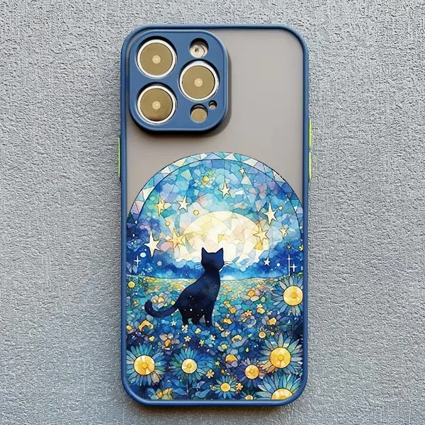 Little Black Cat Blue Night Sky Shockproof Phone Case