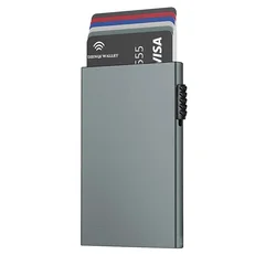 Sleek RFID - Blocking Minimalist Card Holder - Slim Black Metal Wallet (Grey)