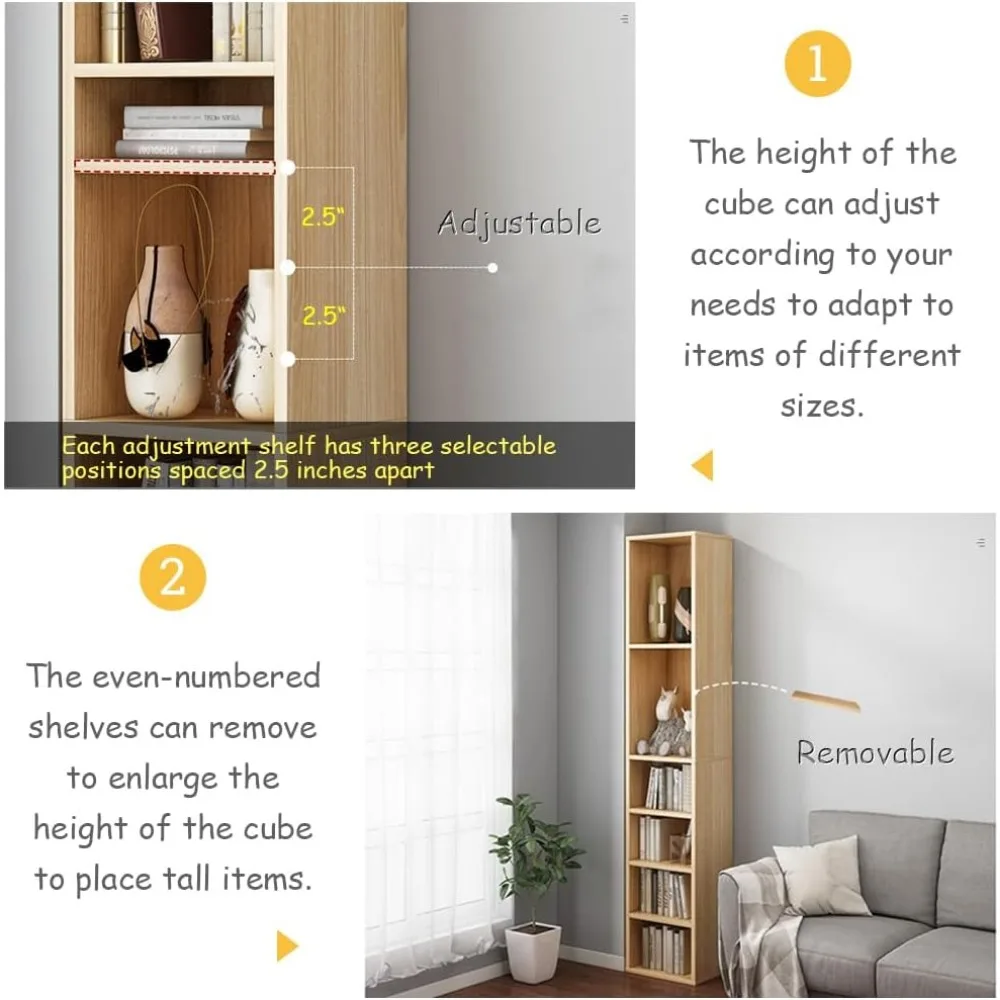 Small Narrow Corner Bookcase -Tall Gap Freestanding Storage Cabinet, 8 Lattices Open Shelves Tower Rack, Cubes Bookshelf 4