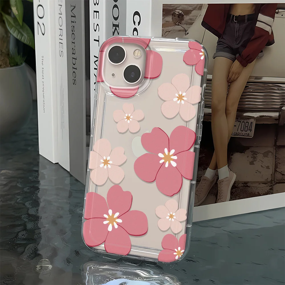 Pink Flower Shockproof Transparent Soft TPU Phone Case