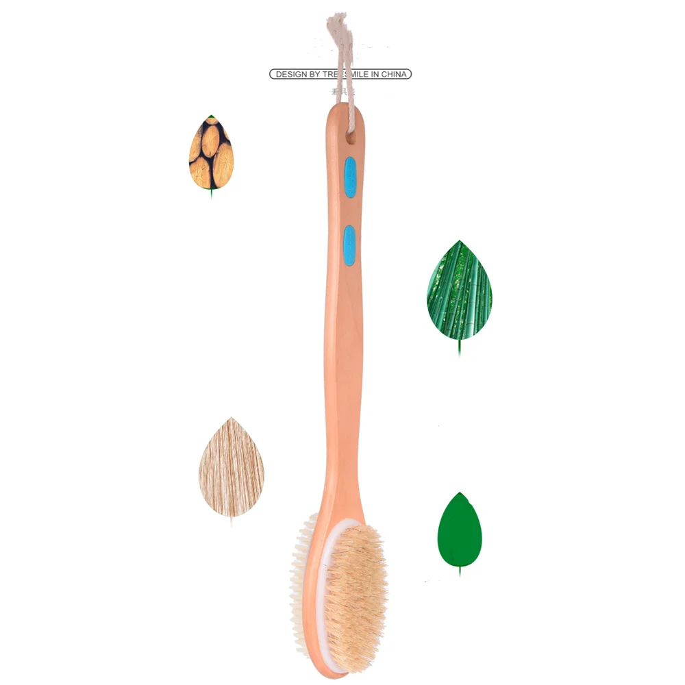 2024 Exfoliating Wooden Body Massage Shower Brush Natural Bristle Bath Brush SPA Woman Man Skin Care Dry Body Brush Long Handle 5