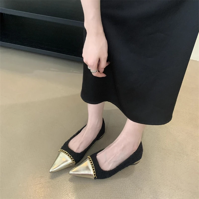 Fashion Metal Chain Decoration Low-heeled Shoes Women Elegant Pointed Toe Shallow Brand Designer Shoes Comfort Zapatos De Mujer 32 Fashion Metal Chain Decoration Low-heeled Shoes Women Elegant Pointed Toe Shallow Brand Designer Shoes Comfort Zapatos De Mujer - Image 4