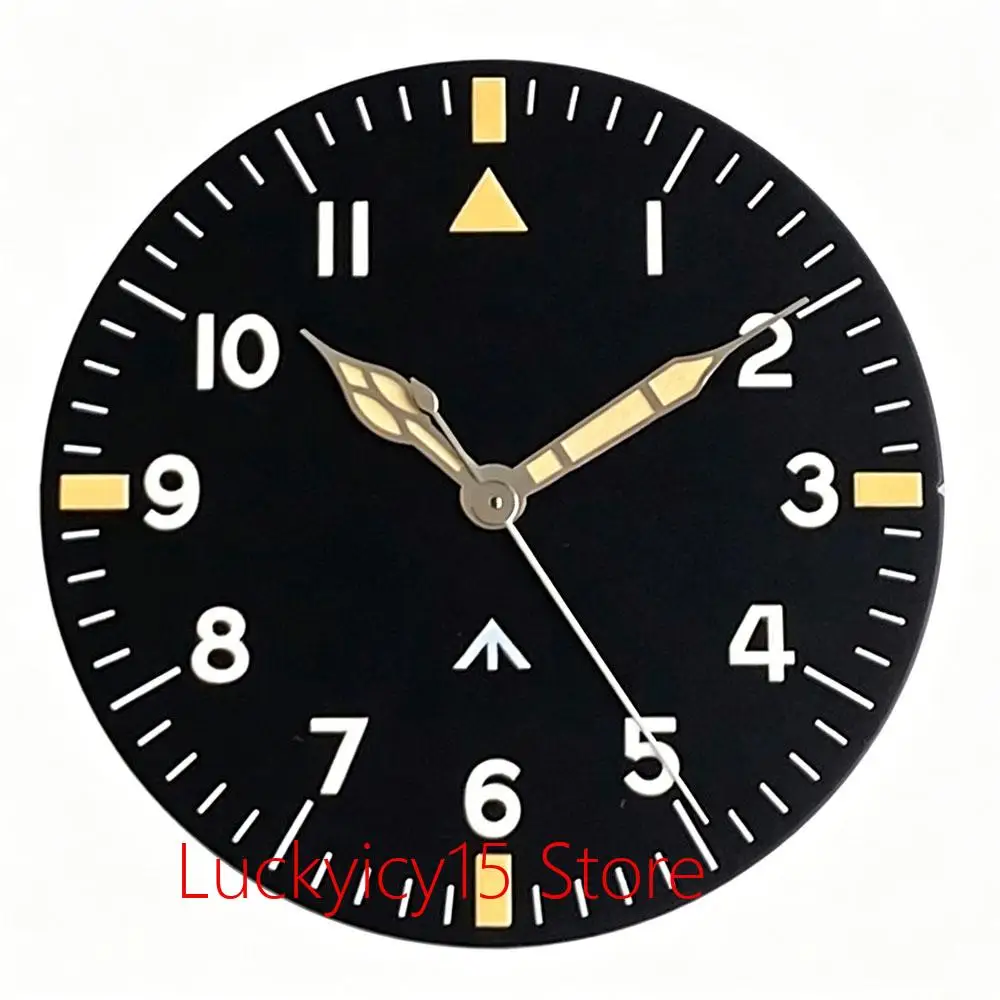 Pilot Watch Dial 33.5mm Black/Blue with Luminous Hands - Premium Quality Men's Watch Component