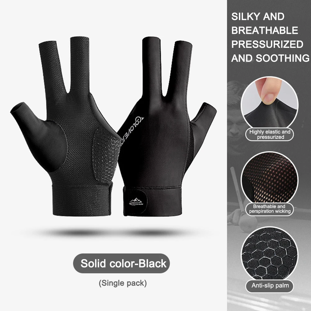 Open Finger Billiard Gloves Breathable Polyester Snooker Sport Glove Antiskid Smooth Soft Portable Reusable Training Accessories
