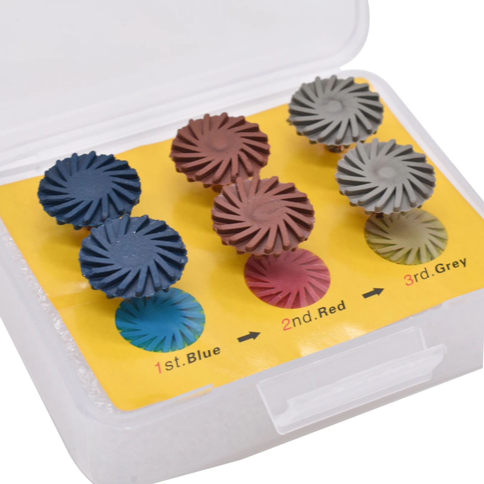 

6pcs/Set Dental Rubber Polisher Composite Resin Polishing Diamond System RA Disc Kit Resin Spiral Heads and Metal Bottoms