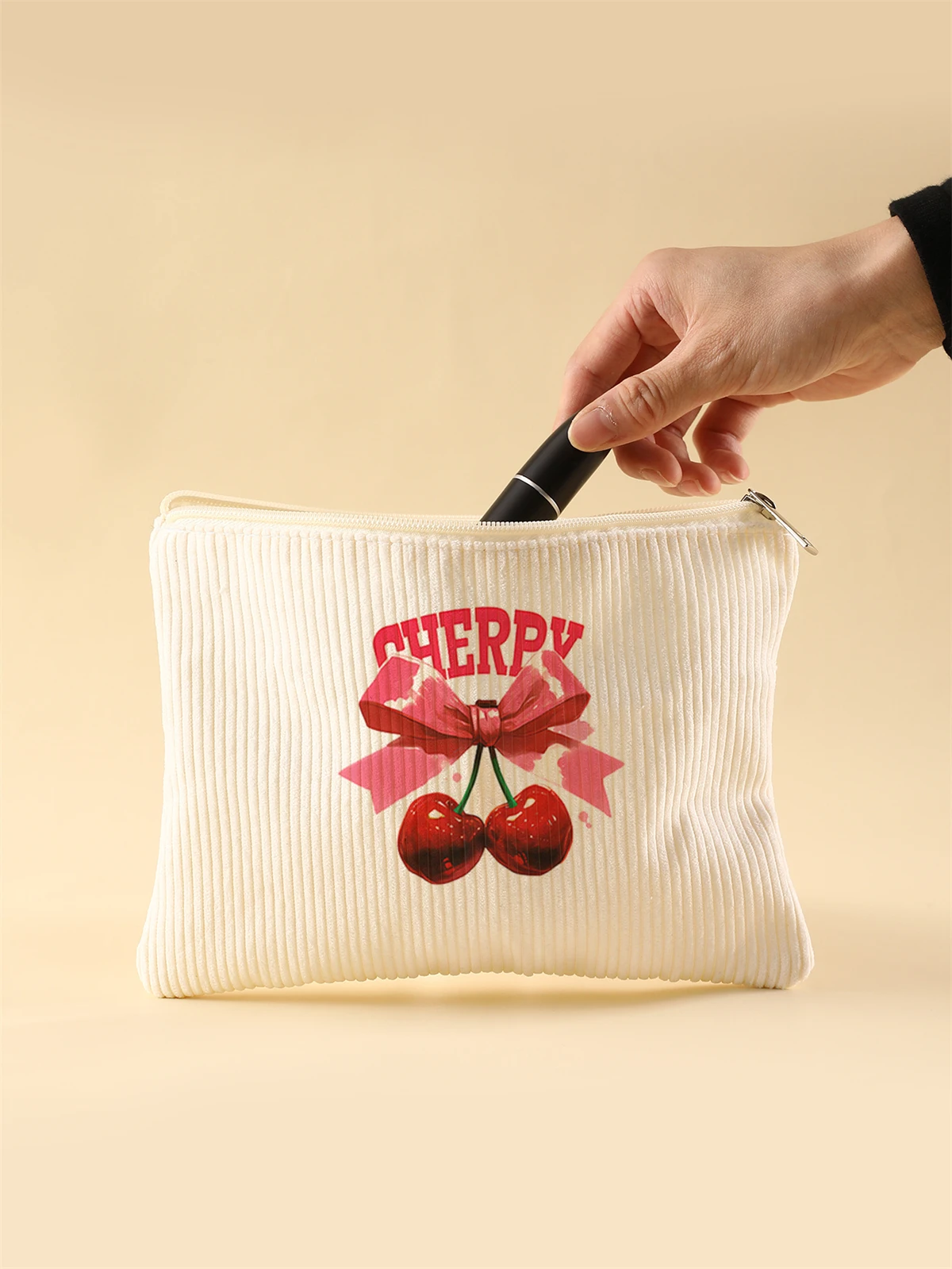 Corduroy Travel Cosmetic Bag Portable Makeup Storage Bag Purses Women Large Capacity Zipper Make Up Organizer Storage Clutch