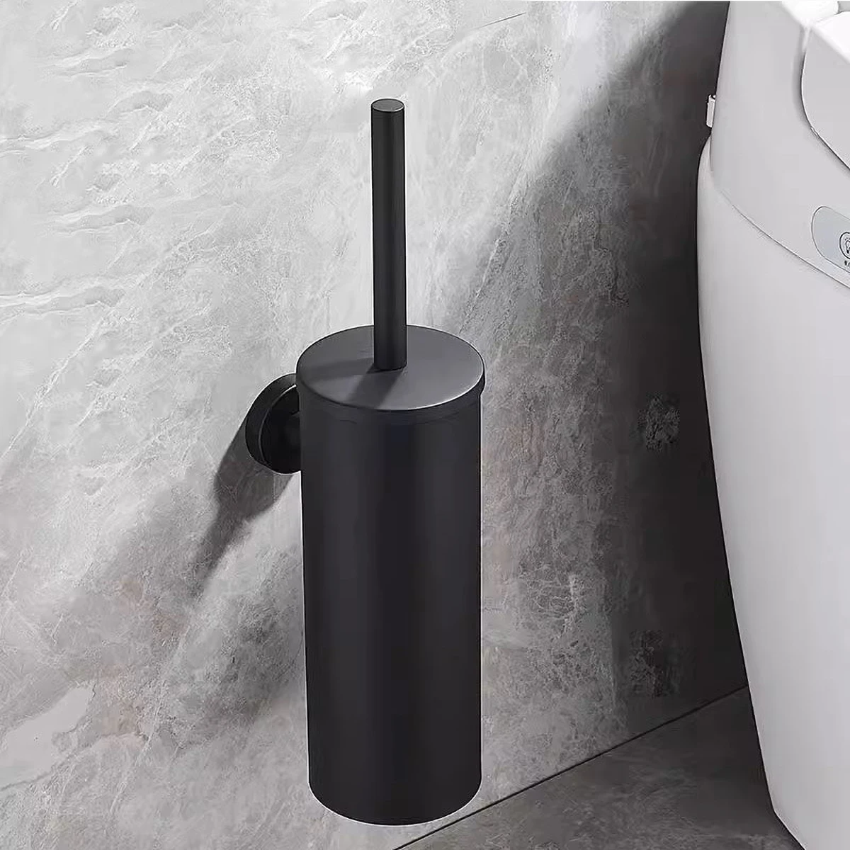 Wall Mounted Toilet Brush Holder Stainless Steel White Gold Black Chrome Grey - Bathroom Cleaning Accessory for Toilet Brush
