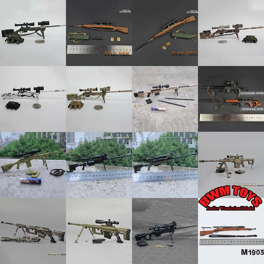 

16 Types 1/6 Scale Plastic Military Assembly Mini 98K Rifle SVD SVDS USMC MSR M200 MK13 Sniper Gun Weapon Fit 12'' Action Figure
