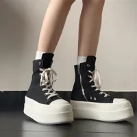 Women's Platform Ankle Boots High-Top Lace-Up Canvas Shoes for Spring Autumn Trendy Height-Increasing Design Shoes - Image 2
