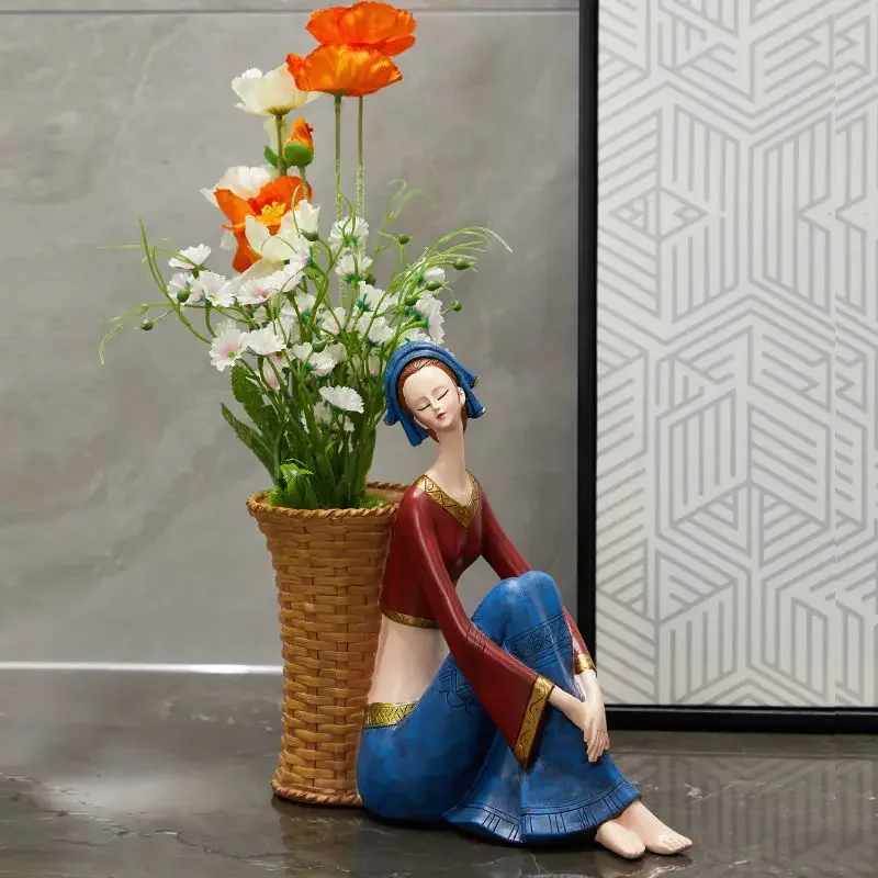 

Modern Minority Girls Vase Storage Tray Resin Ornaments Home Livingroom Desktop Figurines Decoration Cafe Cabinet Statues Crafts