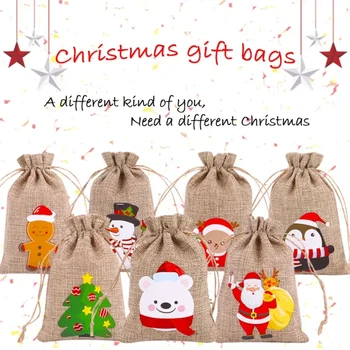 7Pcs/lot Santa Sacks Claus Christmas Gift Christmas Decoration Gunny Bag Christmas Socks Sack Small Object Candy Storage Bags
