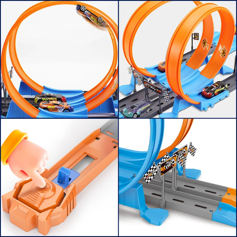 Metal Racing Car Toys with Flexible Ramp and Catapult