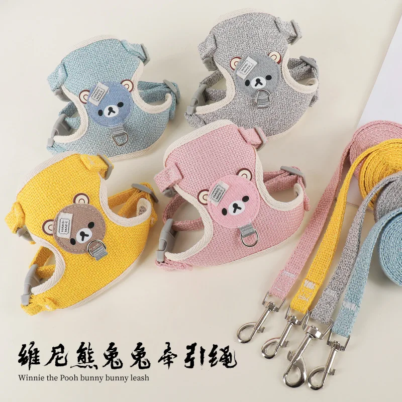 

Rabbit small pet out rope dog cat guinea pig clothes chest strap vest cartoon bear traction rope supplies