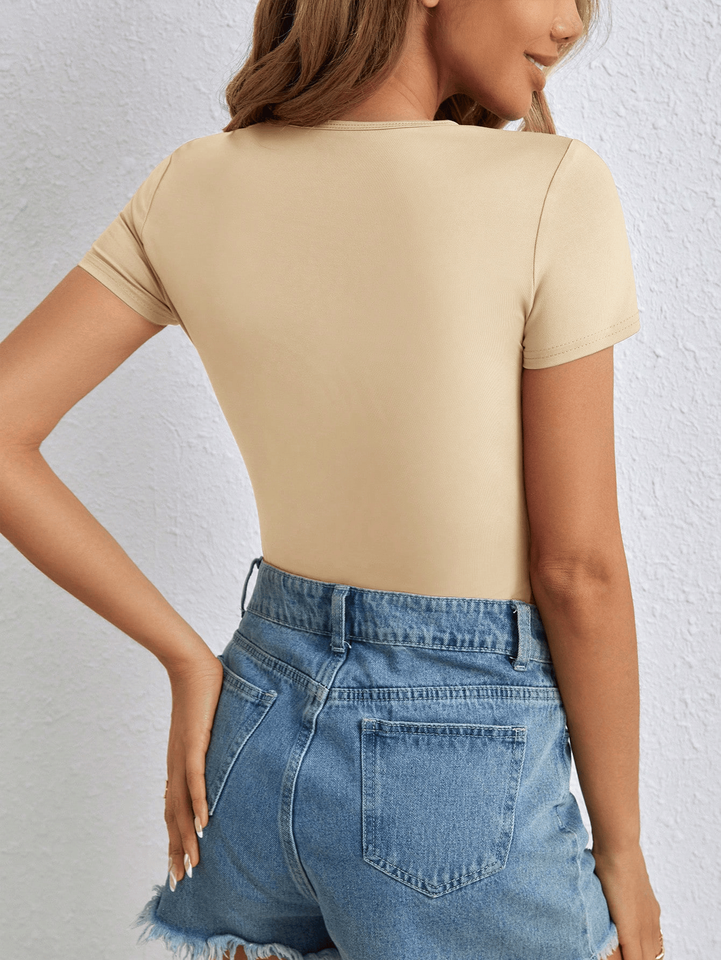 Spice Girl Short T-shirt Solid Color Onesie All Match Thin Round Neck Tight Stretch Simple and Generous Style Base Shirt Woman