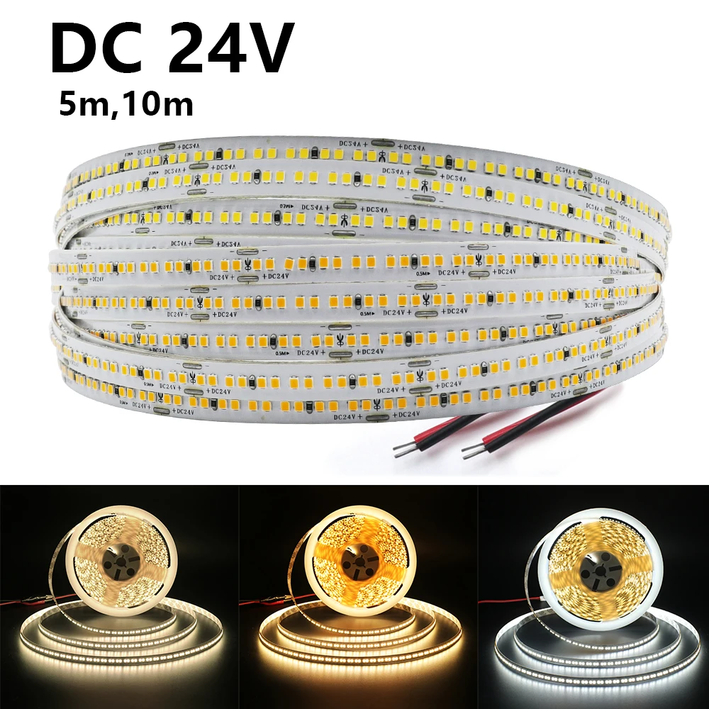 5M 10M LED Strip 24V High Brightness 280LEDs/m Flexible LED Light Strips Diode Tape 3000K 4000K 6000K Kitchen Bedroom Home Decor 12v led strip light 2835smd flexible tape ribbon string lamp diode 300leds 600leds 1200leds lamp light strips kitchen home decor