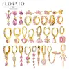 Luxurious geometry 925 sterling silver ear Needle pink series zircon pendant hoop earrings sweet fashion wedding jewelry gifts