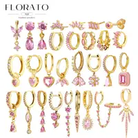 Luxurious geometry 925 sterling silver ear Needle pink series zircon pendant hoop earrings sweet fashion wedding jewelry gifts