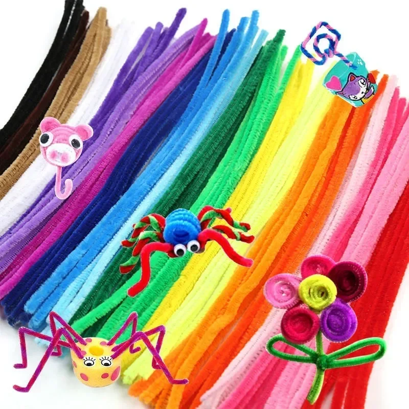 Colorful Twisting Bar Chenille Fluffy Pipe Cleaners Stems Plush Stick 500/10pcs DIY Tinsel Rod Strips Kids Art Educational Toys