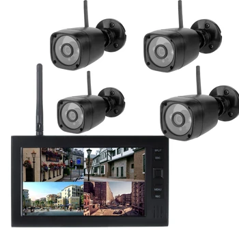 LCD 모니터 홈 보안 카메라 시스템, 2.4G 무선 쿼드 SD 녹화 PIR 알람, 4CH 디지털 CCTV DVR 감시 키트, 7 인치, 1 ~ 4 카메라