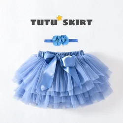 Pink Princess Baby Girls Tulle Tutu Bloomers & Headband Set - Rainbow Tutu Skirt Ensemble - S (0 - M) (Grey Blue)