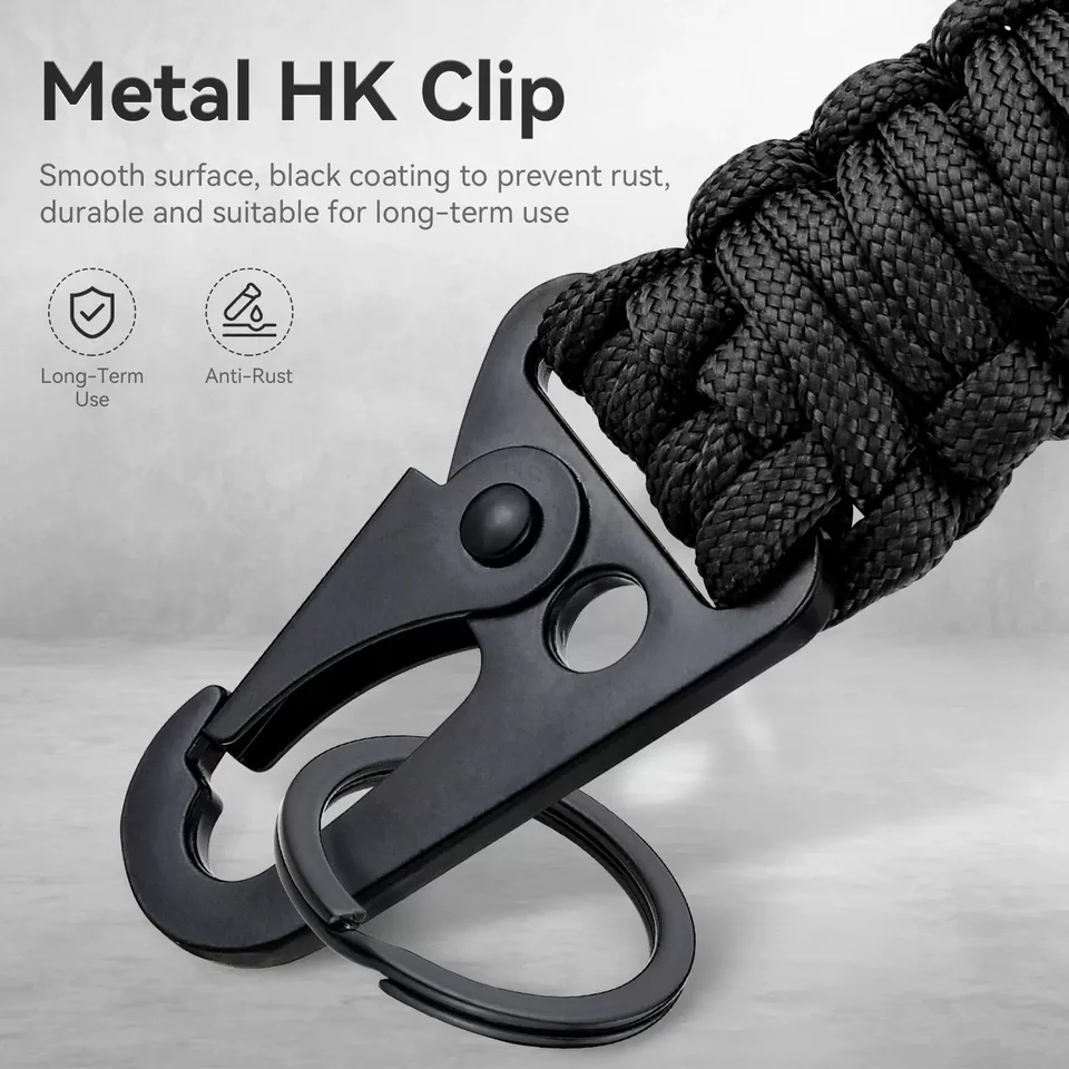 Portachiavi con cordino in paracord intrecciato resistente da 2 pezzi con collana in corda per paracadute con bandiera USA con portachiavi in metallo con clip HK per esterni  18