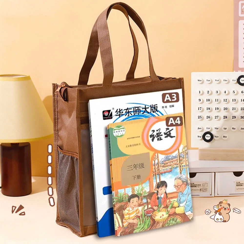 옥스포드 천 카피바라 학생 튜토리얼 가방, 대용량 학교 사무용품 토트 학교 패킷, 지퍼 파일 가방