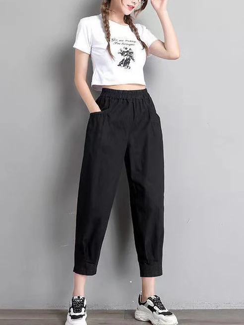 SHOPESSA - Pantalones bombachos para mujer, estilo Y2K bohemio, de algodón  y lino, diseño capri, con bolsillos, pantalones holgados