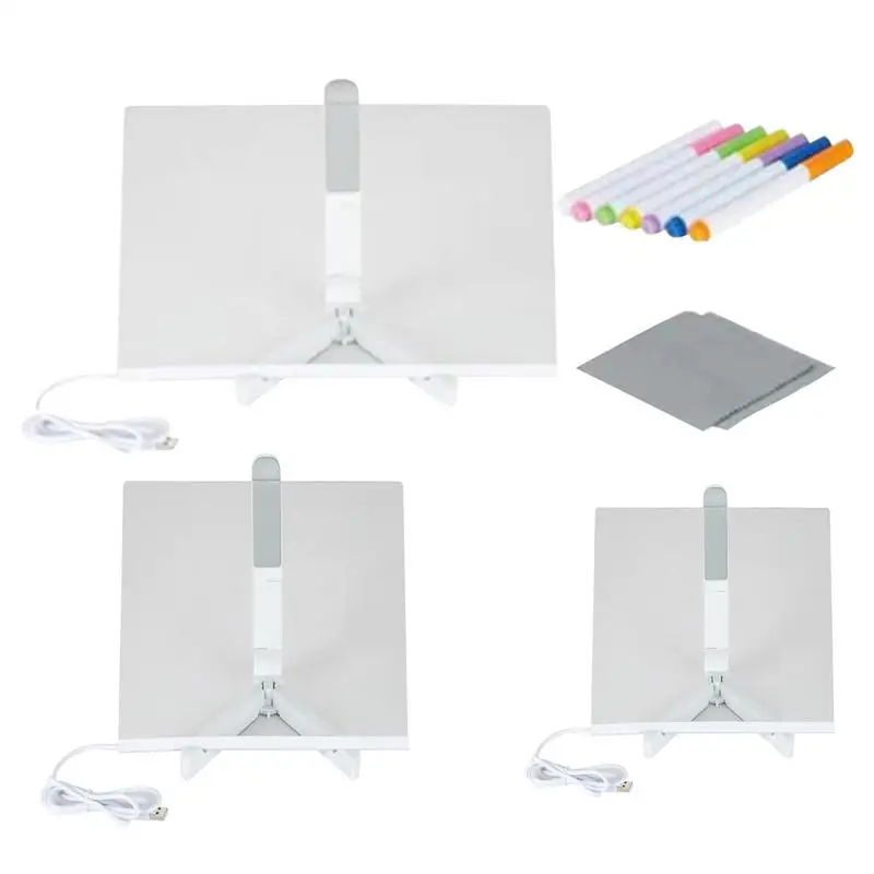 

Glowing Acrylic Message Board Dry Erase Board LED Desk Memo Board With 7 Colorful Pen Desktop Whiteboard Home Memo Tips With