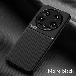 Leather Magnetic Car Holder Case - Silicone Protective Cover for Xiaomi 14 Ultra (Black)