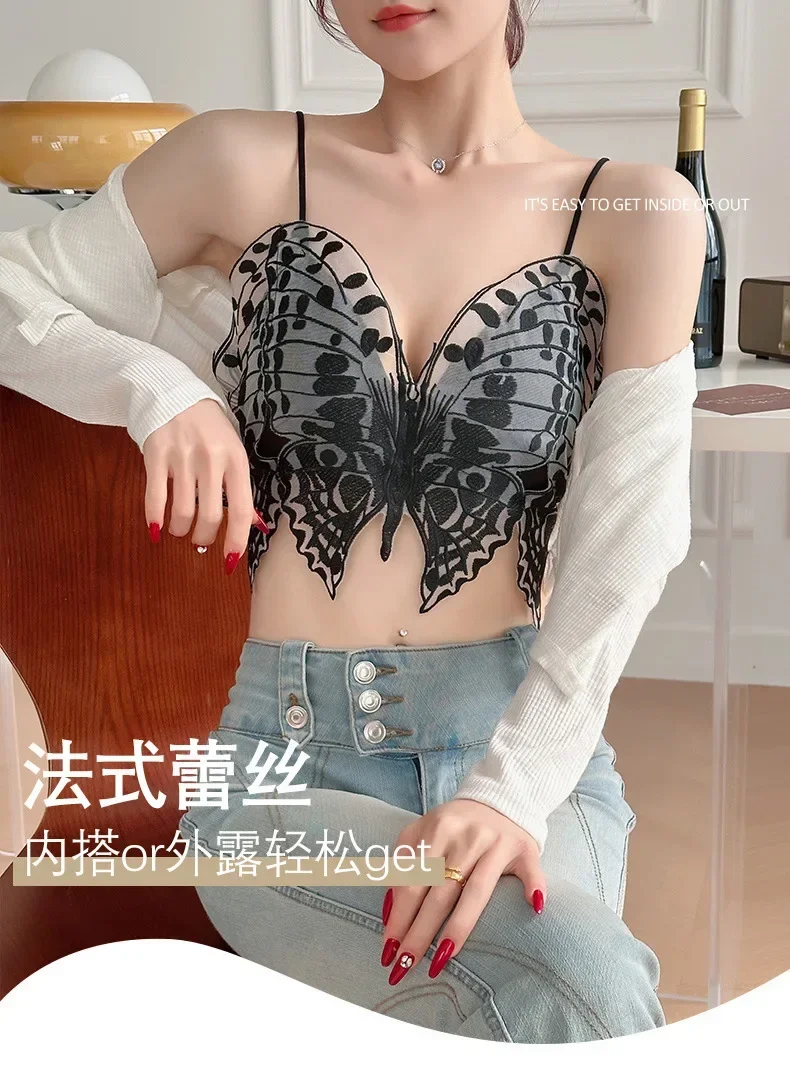 Description Picture 2 of itemNew Butterfly Embroidery Camisoles Sexy Lace Tube Top Embroidered Water-soluble Flower Inner Wear Butterfly Beautiful Back Tanks