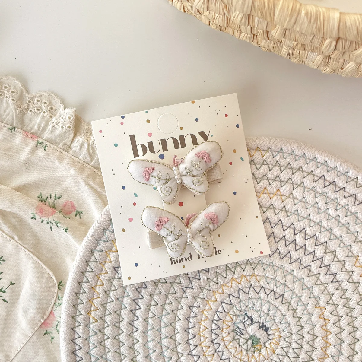 2pcs/lot Kawaii Kids Butterfly Hair Clips Handmade Embroidery for Baby Girls Sweet Hairpins Barrettes Hairgrips Pink Accessories