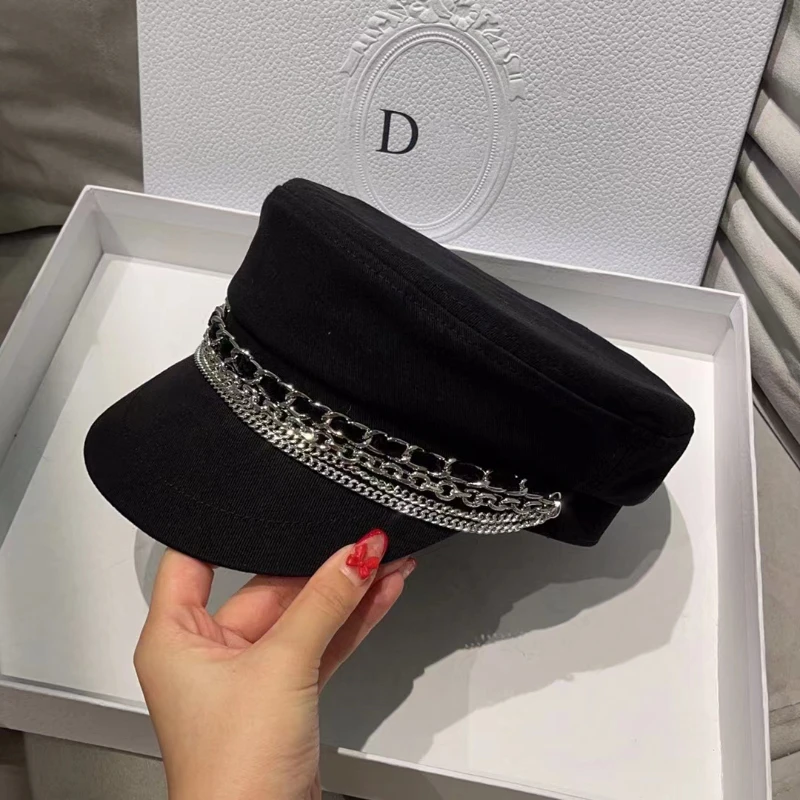 Stylish Navy sun hat Casual military hat women's cotton beret flat cap Captain's cap High quality outdoor casual chain