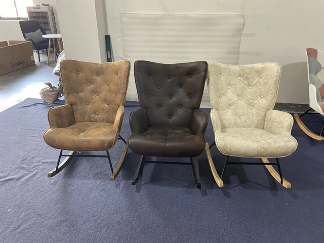 Rocker Glider Chair Modern Rocking Chair with Wooden Base High Backrest and Armrests Padded Seat Comfy Upholstered Chair 6
