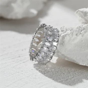 Boho Female Big Crystal Zircon Stone Ring Luxury Fashion Silver Color Love Engagement Ring Vintage Wedding Rings For Women Gifts