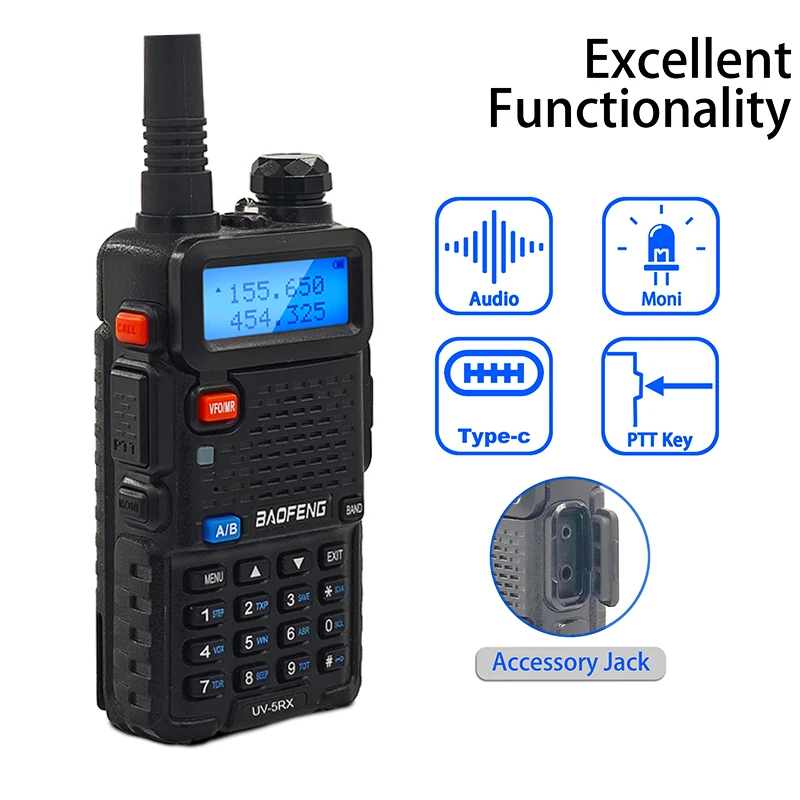 Baofeng UV-5RX Walkie Talkie M-5R AM FM Radio Six-Band 108-136MHz 350-390MHz Wireless Copy Frequency Upgraded UV5R Two Way Radio 4