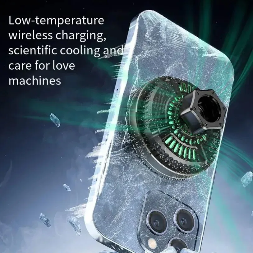 VIKEFON 360° 15W New ice Cooling Magnetic Wireless Car Charger for iPhone 16-12 Pro Max Car Phone Holder Fast Charging Station