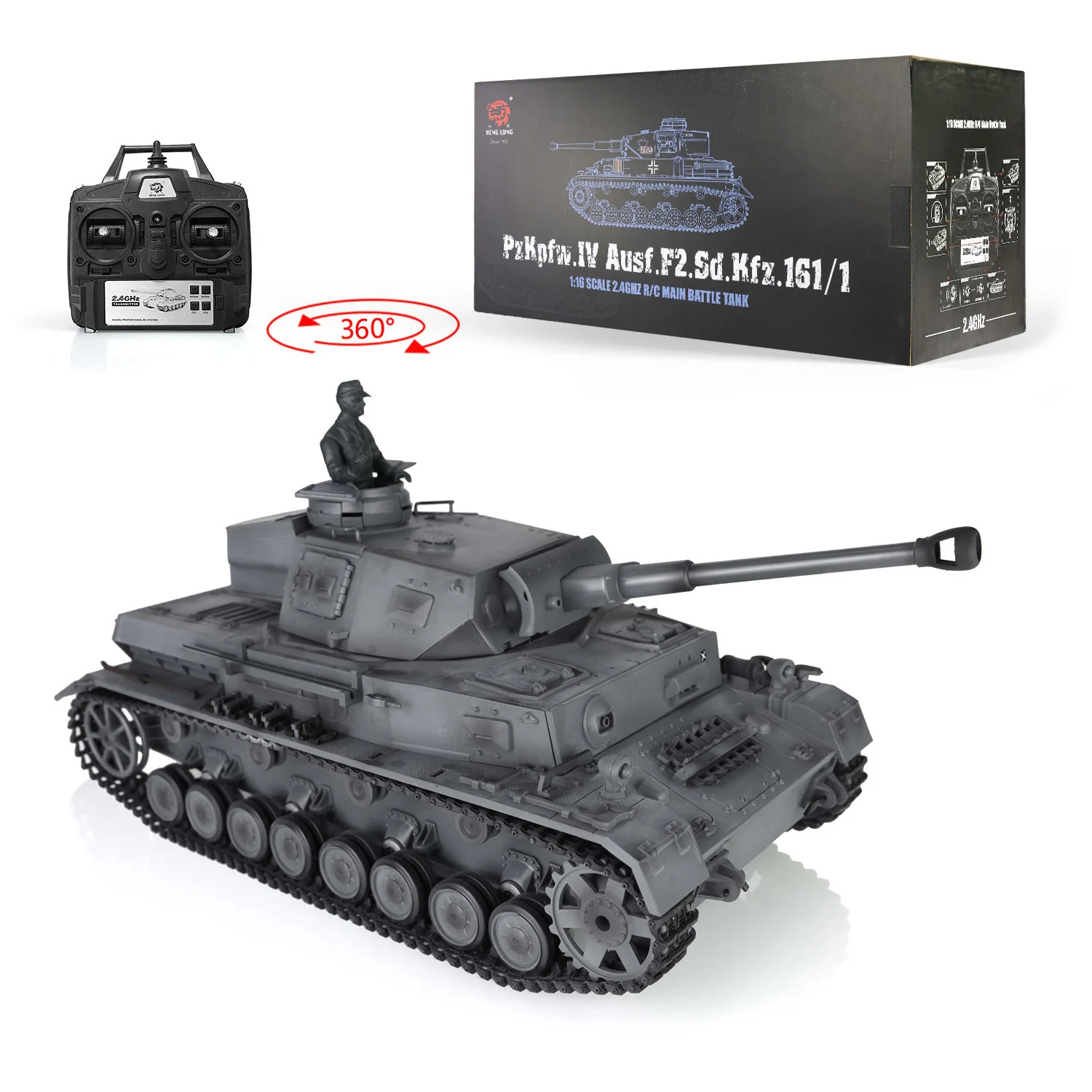 1/16 HENG LONG Gray 7.0 Customized Panzer IV F2 RTR RC Tank 3859 Metal Wheels BB Pellets 360 Rotation Turret Smoke Unit TH17417 2