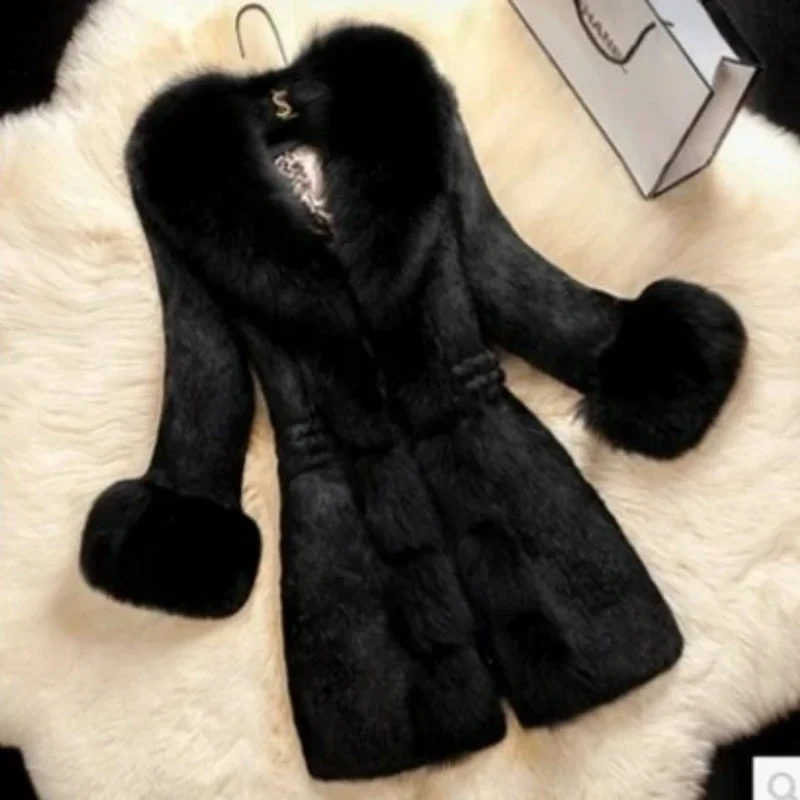 2023 new women's coat mid-length new large size fur collar coat