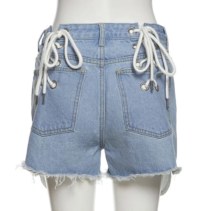 2022 spring and summer women's new fashion straps street hipster high waist bag hip casual denim shorts women new hooters shorts