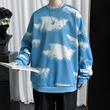 Gravata tintura crewneck moletom primavera e outono estilo unisex hip hop solto casual camisa de fundo casal de manga comprida pulôver