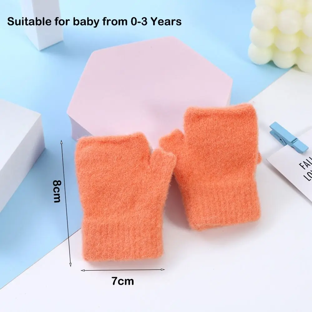 Knitted Fingerless Gloves Thick Mittens for Kids