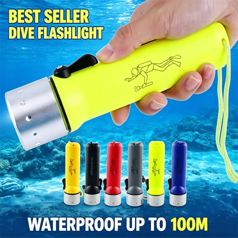 Super Bright LED Professional Diving Flashlight Waterproof Underwater Light Torch for Outdoor Diving Camping Hiking Emergency