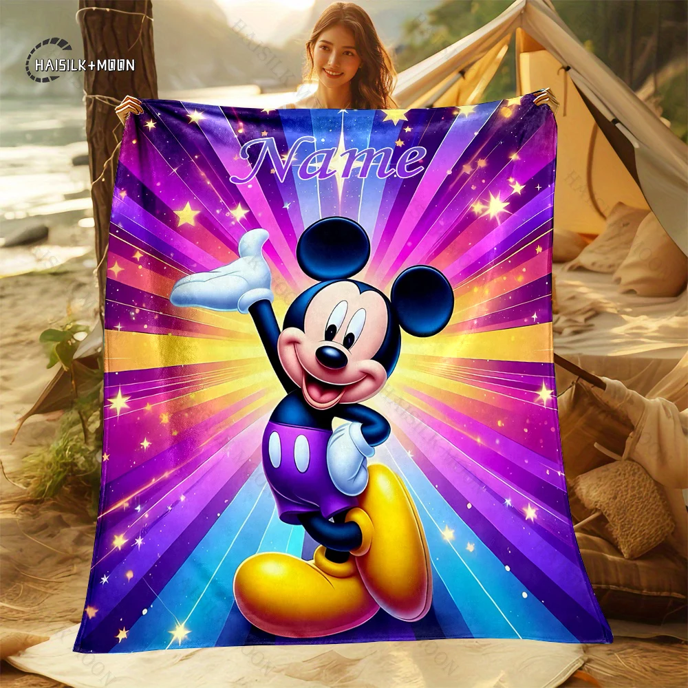 1PC Custom Name Disney Mickey Minnie Mouse Printed Blanket, All-Season Multi-Use for Nap, Camping,Travel, Sofa Machine Washable 5