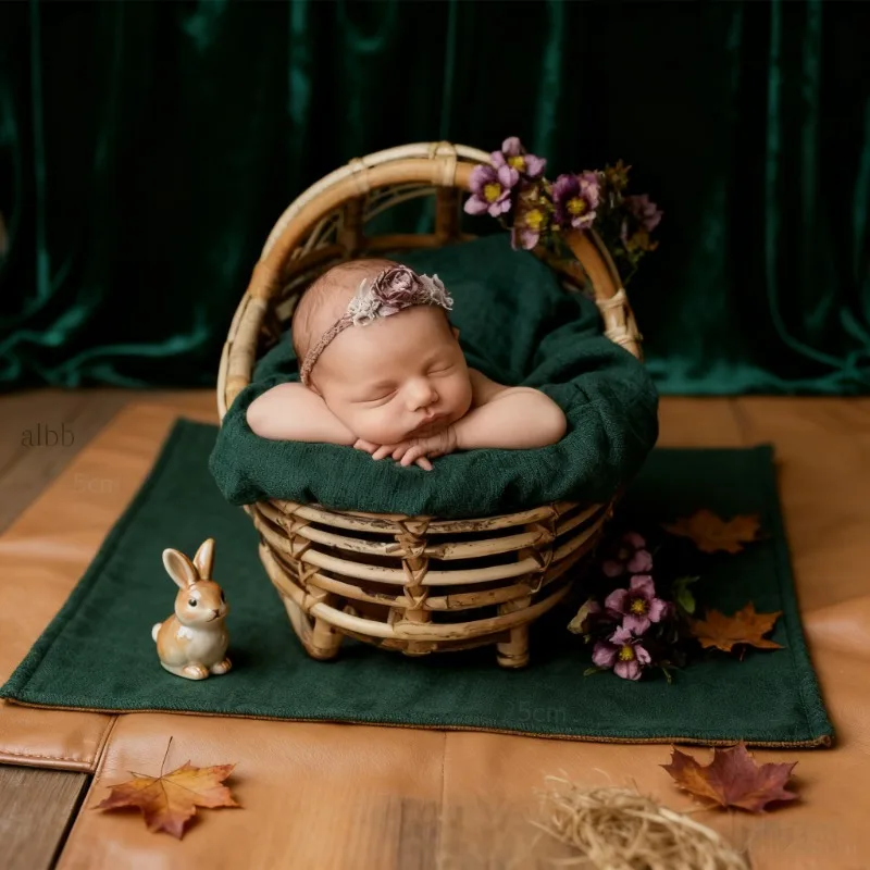 1 Piece Retro Rattan Newborn Professional Photography Props Baby Basket Rattan Crib Essential Studio Photography Furniture Tool